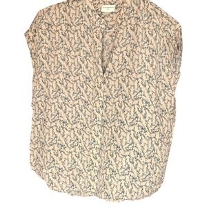 CLUB MONACO Womens Size S Blouse BLUSH  Floral Cap Sleeve Silk